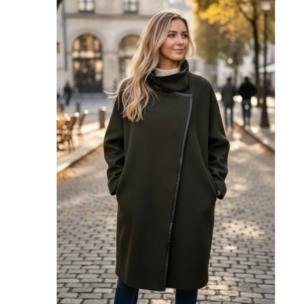 Madewell City Grid Cocoon Coat, Green, Women's Size 10